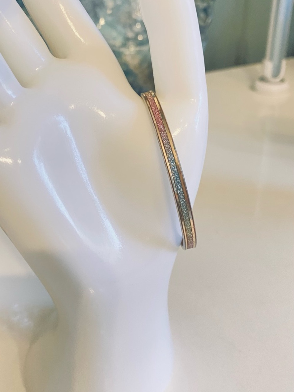 Pink and Blue Glitter Gold-Tone Bangle Bracelet